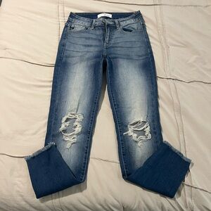 KanCan Blue Distressed Ankle Jeans